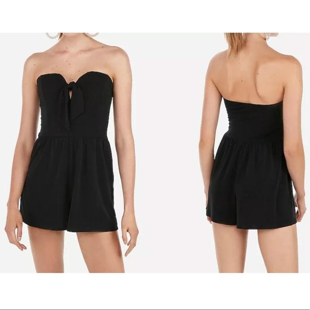 Express Tie Front Black Strapless Romper Jumper XS